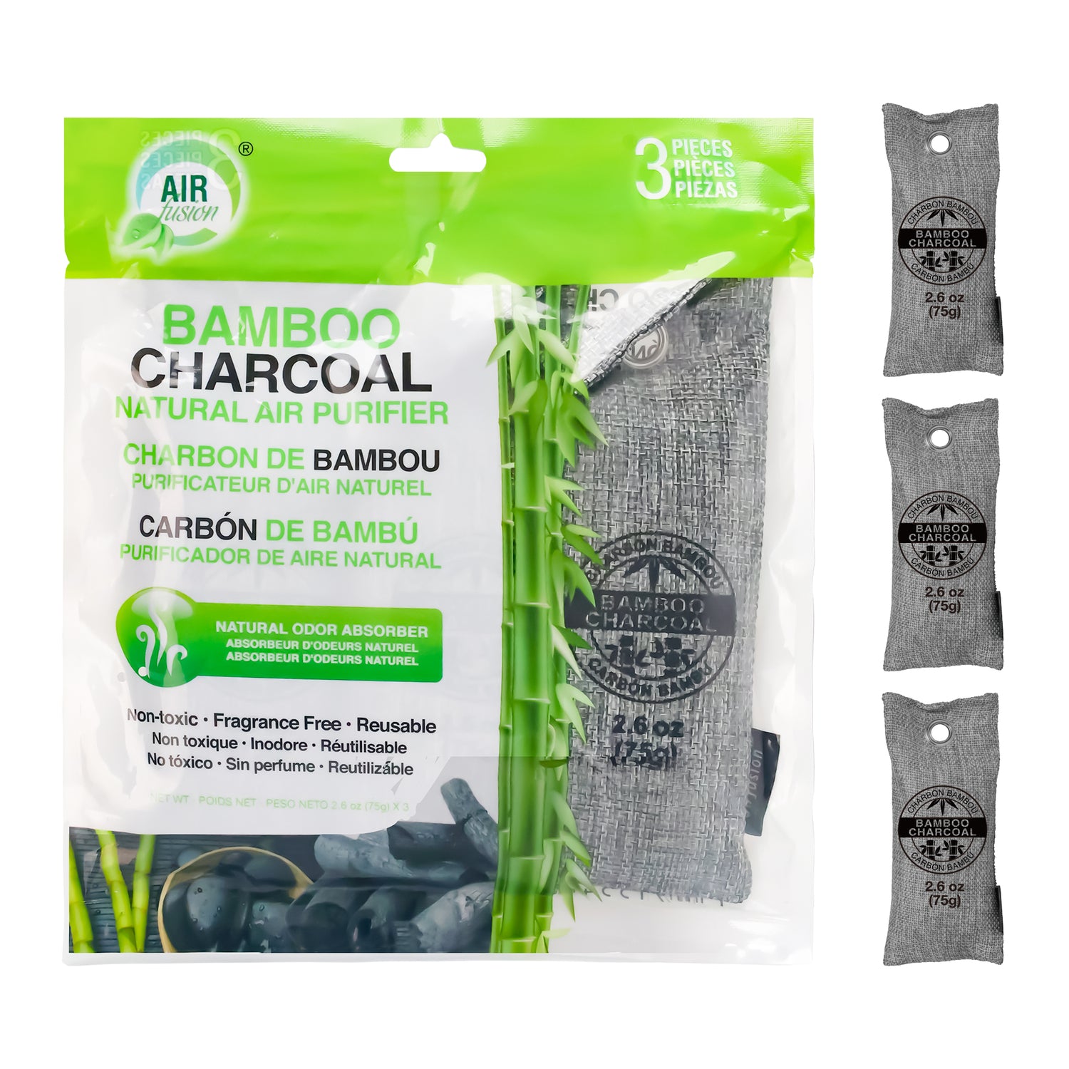 Bamboo Charcoal Odor Absorber 2.6oz 3 Pcs