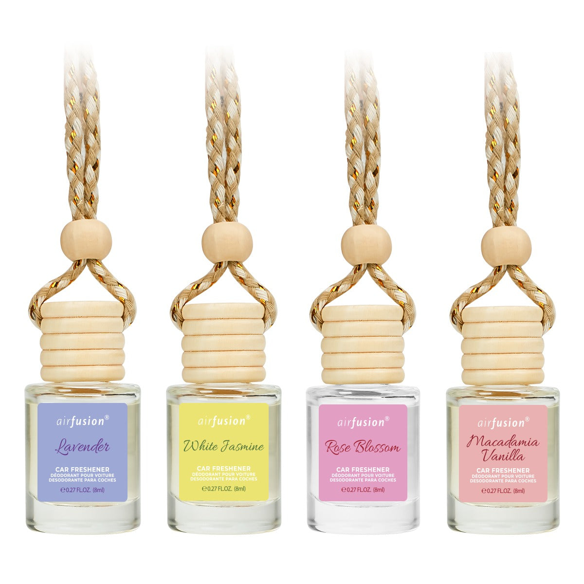 Lavender+White Jasmine+Rose Blossom+Macadamia Vanilla, Car Freshener Bundle 4x 0.27 oz
